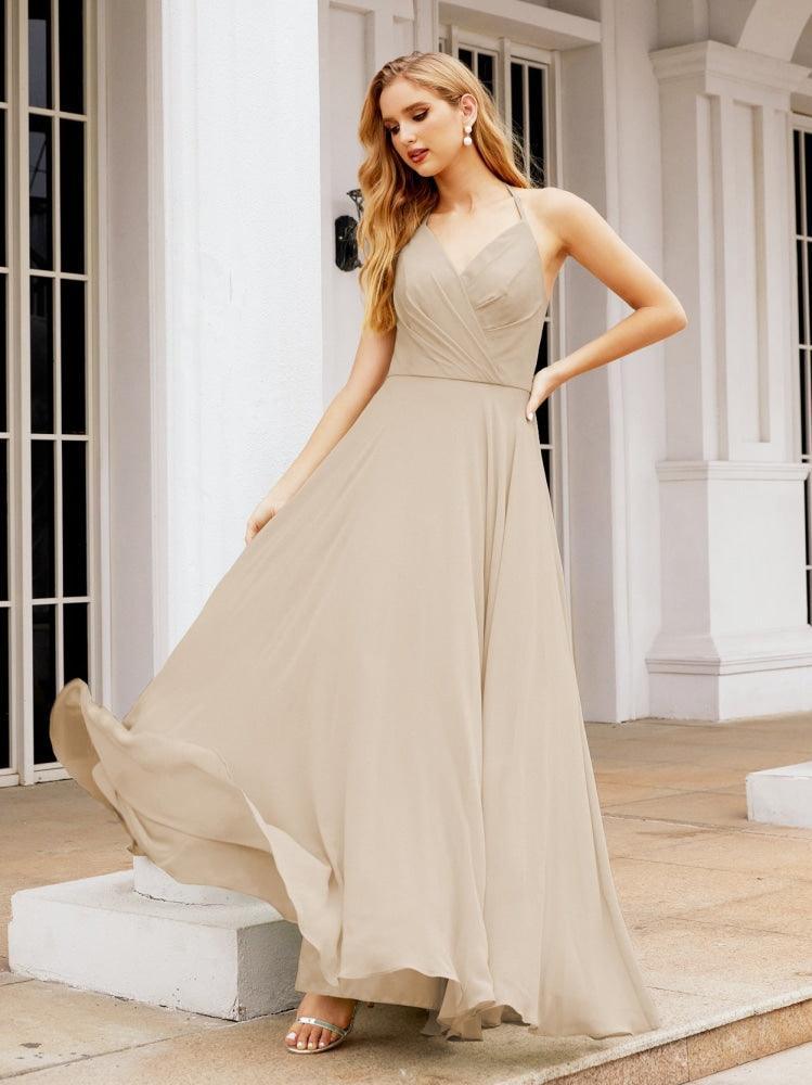 Numbersea Halter Chiffon Bridesmaid Dresses Wedding Appare Sleeveless Formal Prom Dress with Ruffled Back 28035-numbersea