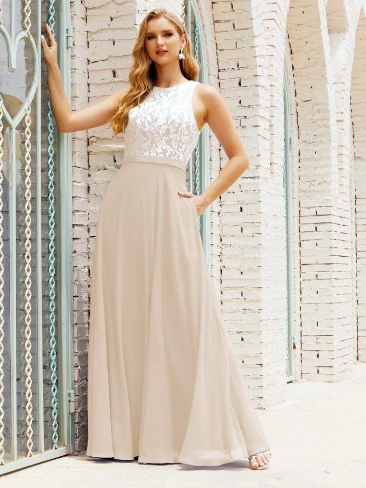 Lace Bridesmaid Dress Floor Length Evening Gowns with Pockets 28017-numbersea