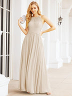 Numbersea Sleeveless Bridesmaid Dresses Long Prom Gown Zipper with Keyhole Back 28056-numbersea