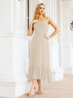 Numbersea Women Strap Chiffon Bridesmaid Dress Ankle Length Sleeveless Blackless Ruffle A Line