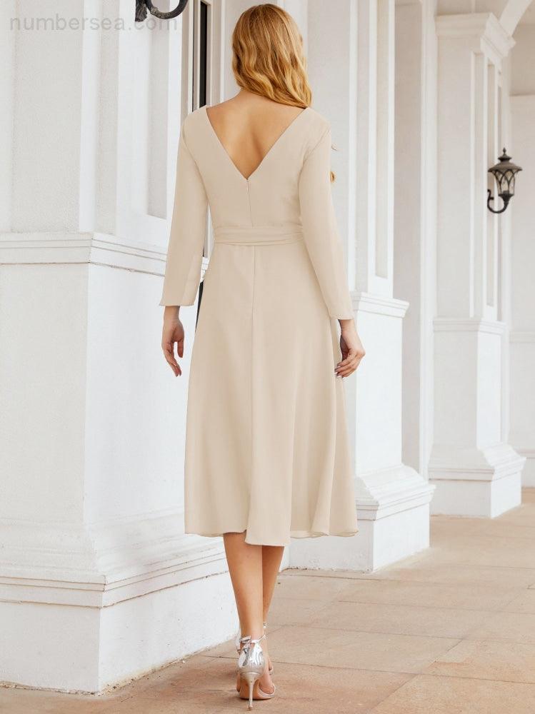 Bridesmaid Dress V-Back Waist Belt Mother of the Bride Wedding Guest 28031-numbersea