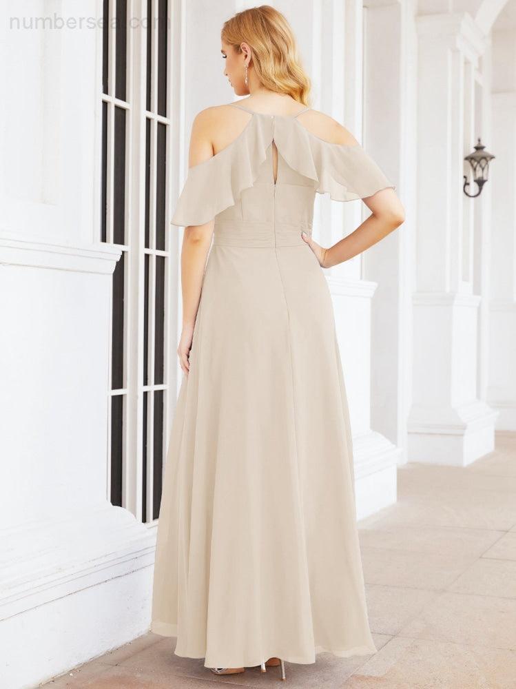 Numbersea Cold Shoulder Long Bridesmaid Dresses Side Slit Formal Prom Gowns Party Wedding 28070-numbersea