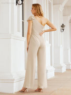 Numbersea Womens One Shoulder Chiffon Long Jumpsuit Formal Evening Dress Bridesmaid Dresses Pants