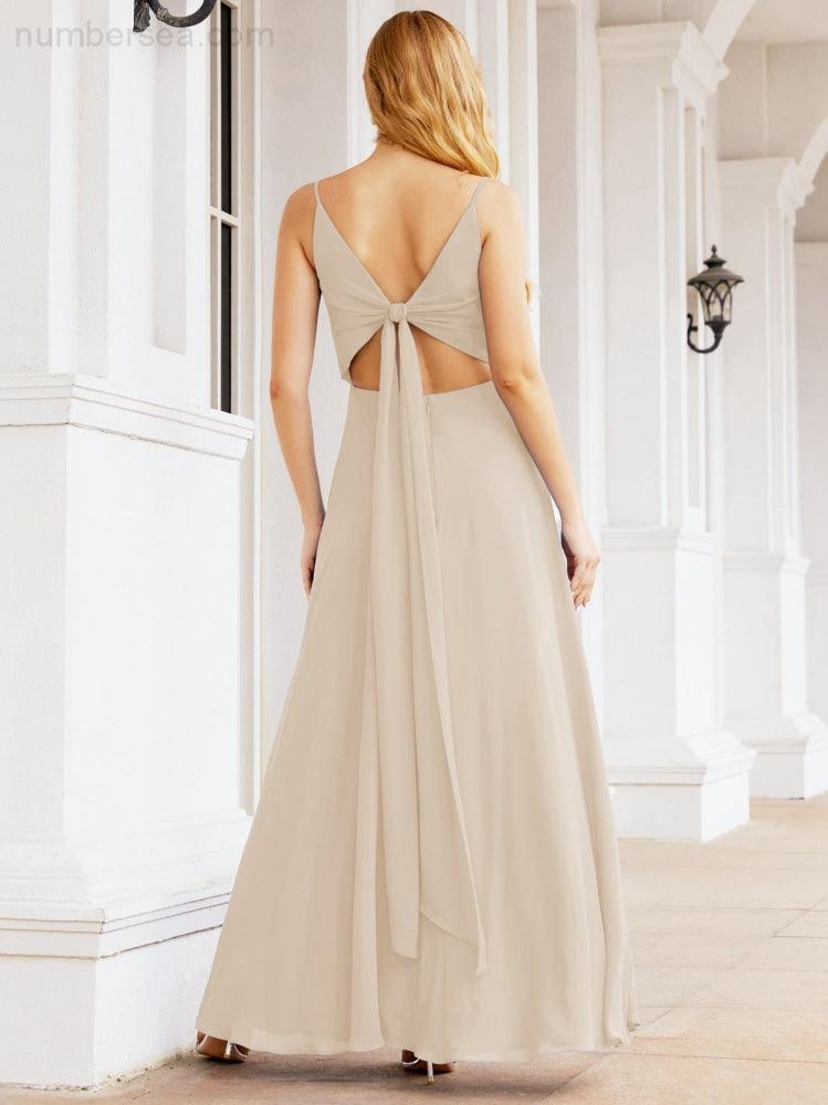 Numbersea Spaghetti Strap Bridesmaid Dresses V Neck Butterfly Back Fromal Evening Party Prom Gown 28036-numbersea