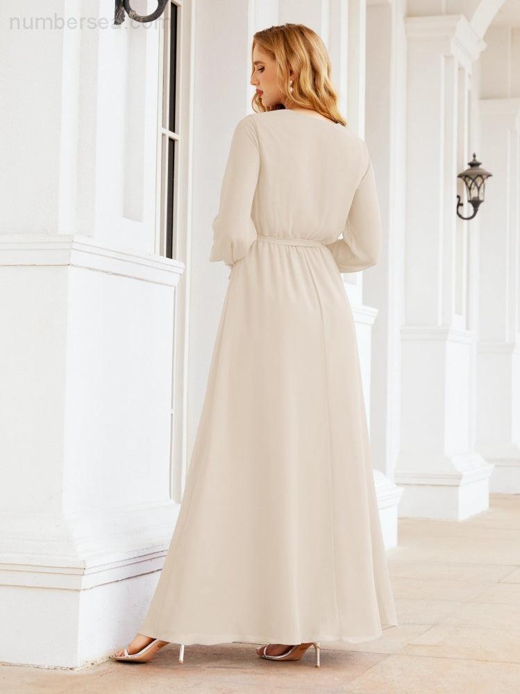 Numbersea Women's Chiffon Bridesmaid Dress A line Long Sleeves Formal Evening Prom Gown for Wedding Guest 28032-numbersea