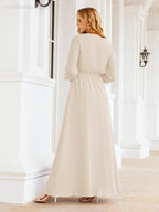 Numbersea Women's Chiffon Bridesmaid Dress A line Long Sleeves Formal Evening Prom Gown for Wedding Guest 28032-numbersea