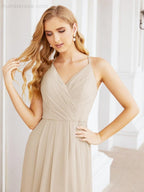 Numbersea Spaghetti Strap Bridesmaid Dresses V-Neck Long A-Line Formal Prom Gowns 28063-numbersea