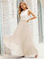 Lace Bridesmaid Dress Floor Length Evening Gowns with Pockets 28017-numbersea