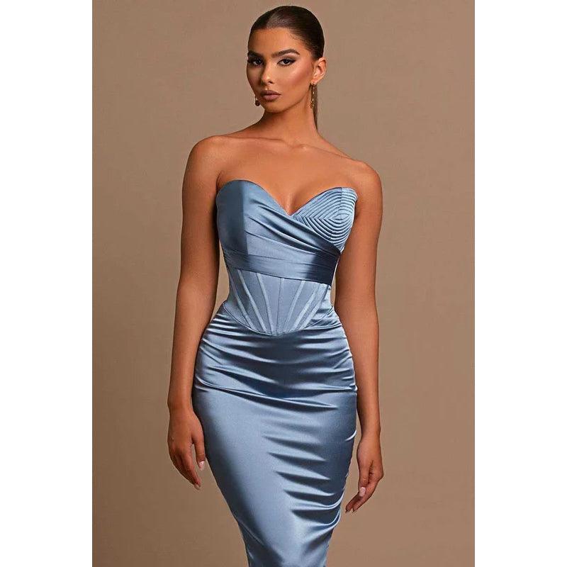 Sweetheart Strapless Sheath Satin Long Prom Evening Dress