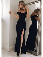 Mermaid / Trumpet Prom Dresses Sexy Dress Formal Floor Length Sleeveless Off Shoulder Stretch Fabric with Slit