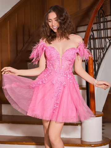 Homecoming Dresses Feather Adorned Off-The-Shoulder Dress