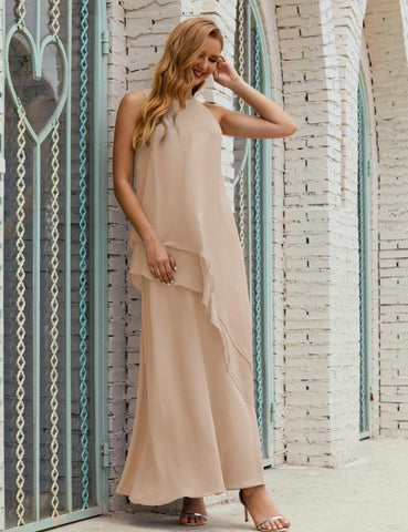 Chiffon Long Plus Size Mother Of Bride Dresses Formal Bridesmaid Prom Gown 28019 Pink Brown