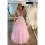 Vestido de fiesta largo con escote en V pronunciado y apliques de tul 