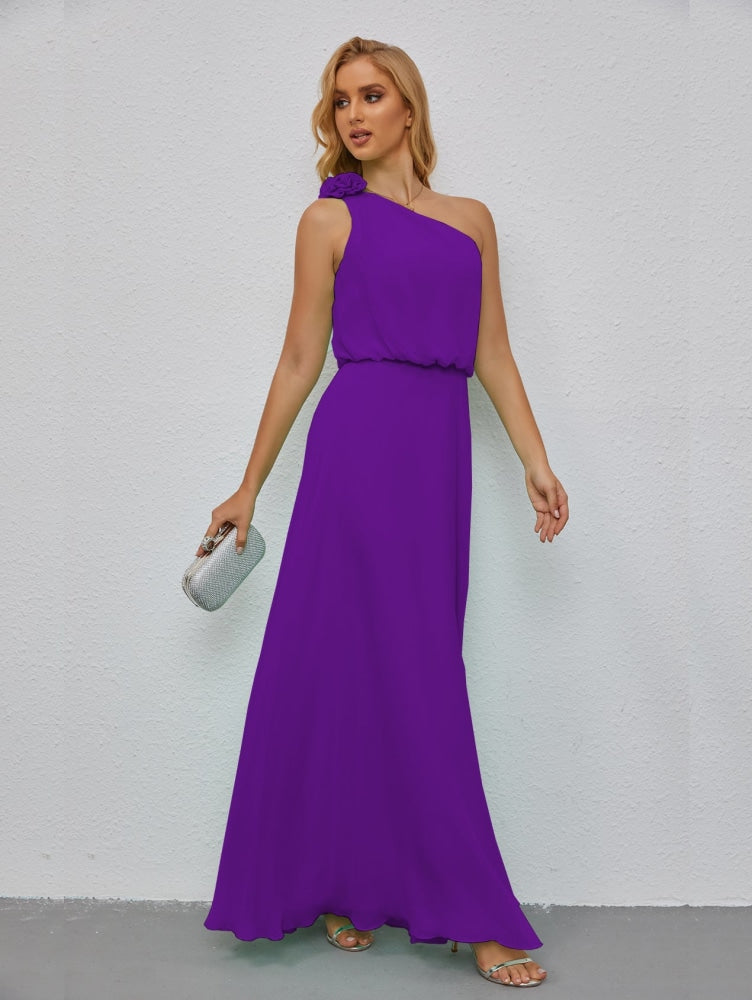 Ruffled One Shoulder Sleeveless Long Bridesmaid Dresses A-line Formal Evening Gown Side Split 28080-numbersea