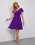 Numbersea Chiffon Bridesmaid Dress V Neck Short Cocktail Gowns For Juniors Homecoming Dresses 28077