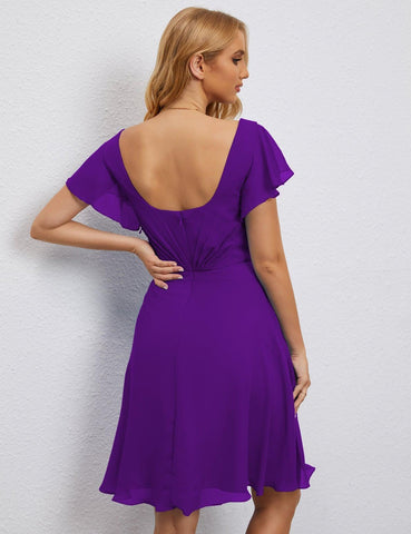 Numbersea Chiffon Bridesmaid Dress V Neck Short Cocktail Gowns For Juniors Homecoming Dresses 28077