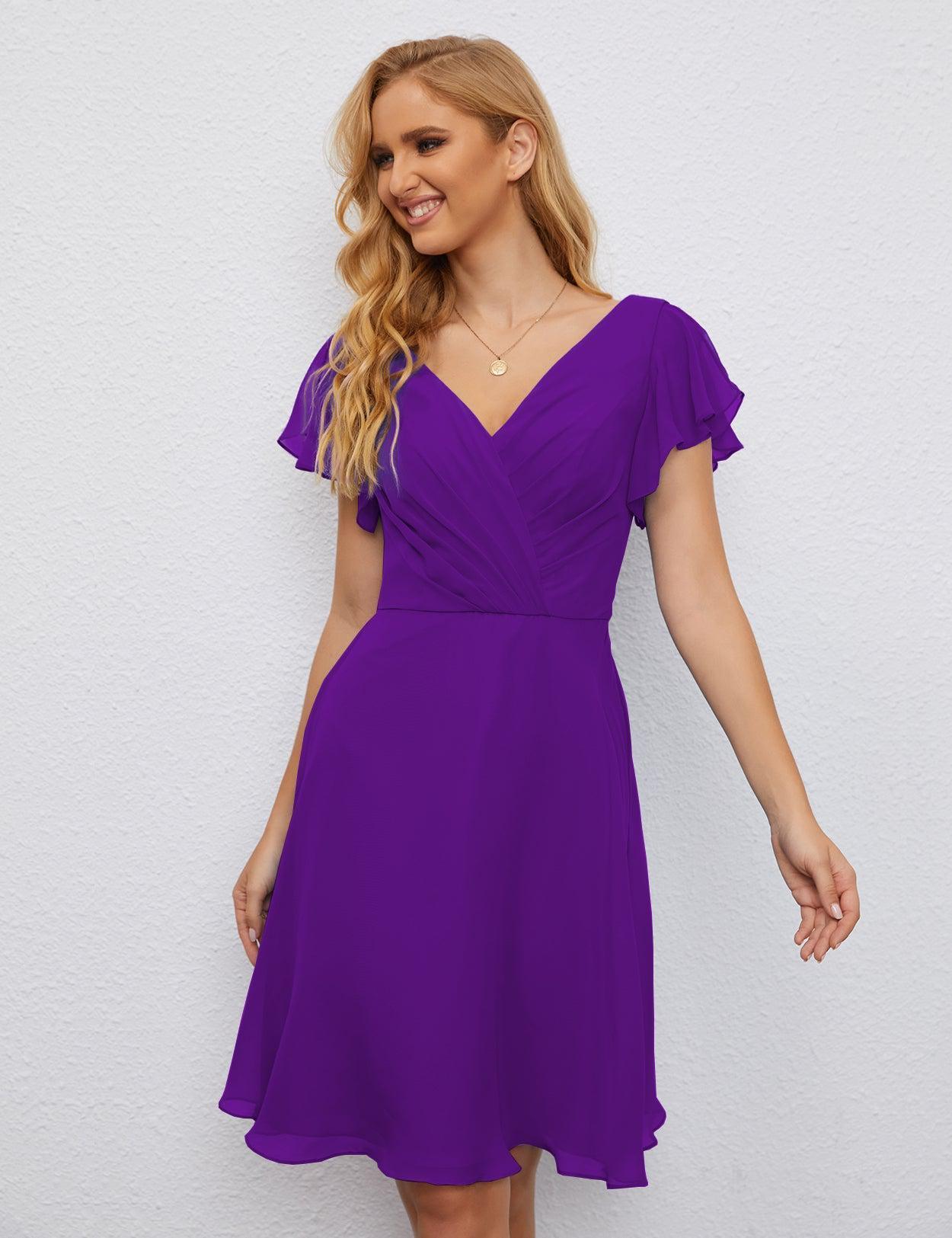 Numbersea Chiffon Bridesmaid Dress V Neck Short Cocktail Gowns For Juniors Homecoming Dresses 28077