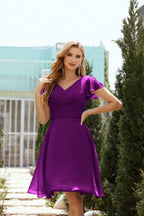 Neck Chiffon Bridesmaid Dresses Formal Cocktail Prom Gown Homecoming 28013 Purple