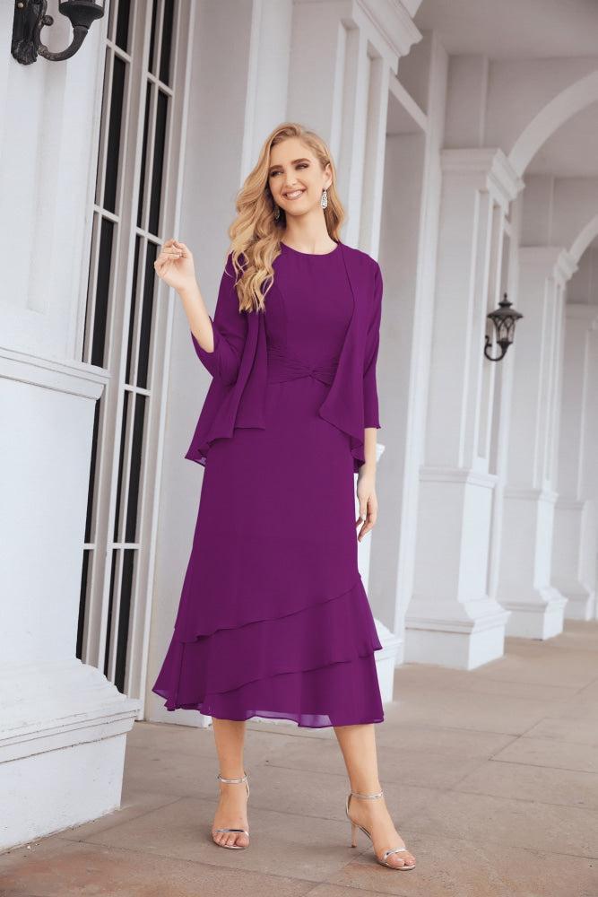 Two-Piece A-Line Mother Of The Bride Dress Formal Party Gown 28072 Purple