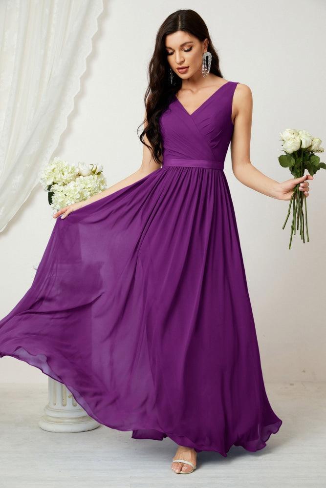 Women's Chiffon Long Bridesmaid Dresses A line Sleeveless Formal Prom Gown for Evening Party Homecoming Dresses 2808-numbersea