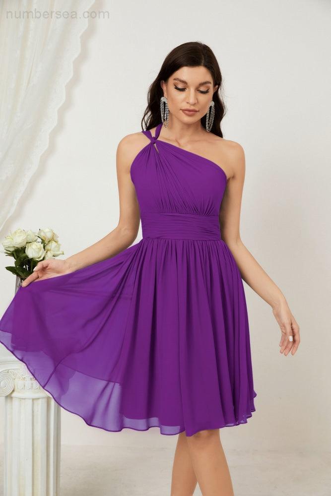 Numbersea Women Chiffon Short One Shoulder Bridesmaid Dress Formal Dresses For Party Homecoming 2804