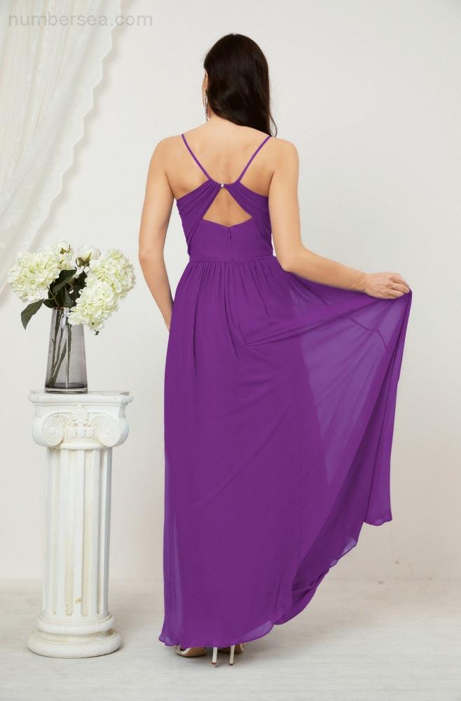 Numbersea Neck Bridesmaid Dresses Chiffon Long Spaghetti A-line Formal Prom Gown for Wedding Party Evening 2801-numbersea