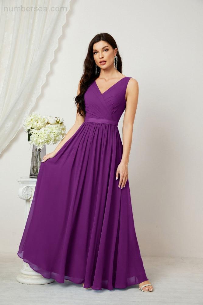 Women's Chiffon Long Bridesmaid Dresses A line Sleeveless Formal Prom Gown for Evening Party Homecoming Dresses 2808-numbersea