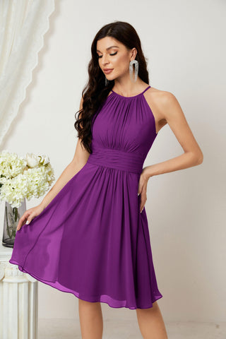 Halter Bridesmaid Dresses Knee Length A Line Formal Evening Party Cocktail Dress 28011