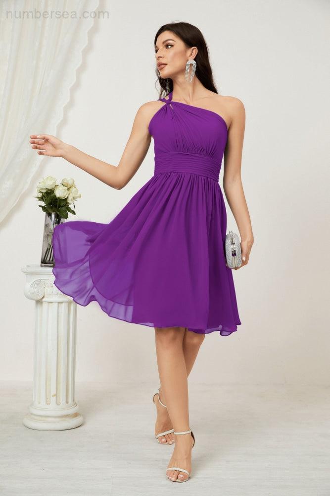 Numbersea Women Chiffon Short One Shoulder Bridesmaid Dress Formal Dresses For Party Homecoming 2804