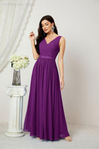 Women's Chiffon Long Bridesmaid Dresses A line Sleeveless Formal Prom Gown for Evening Party Homecoming Dresses 2808-numbersea