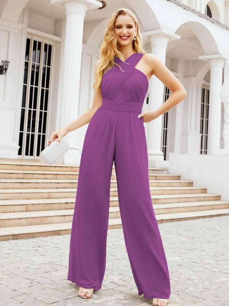 Numbersea Crisscross Neck Jumpsuit Formal Evening Dress Long Bridesmaid Dresses Bell-bottomed Pants 28033-numbersea