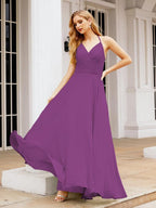 Numbersea Halter Chiffon Bridesmaid Dresses Wedding Appare Sleeveless Formal Prom Dress with Ruffled Back 28035-numbersea