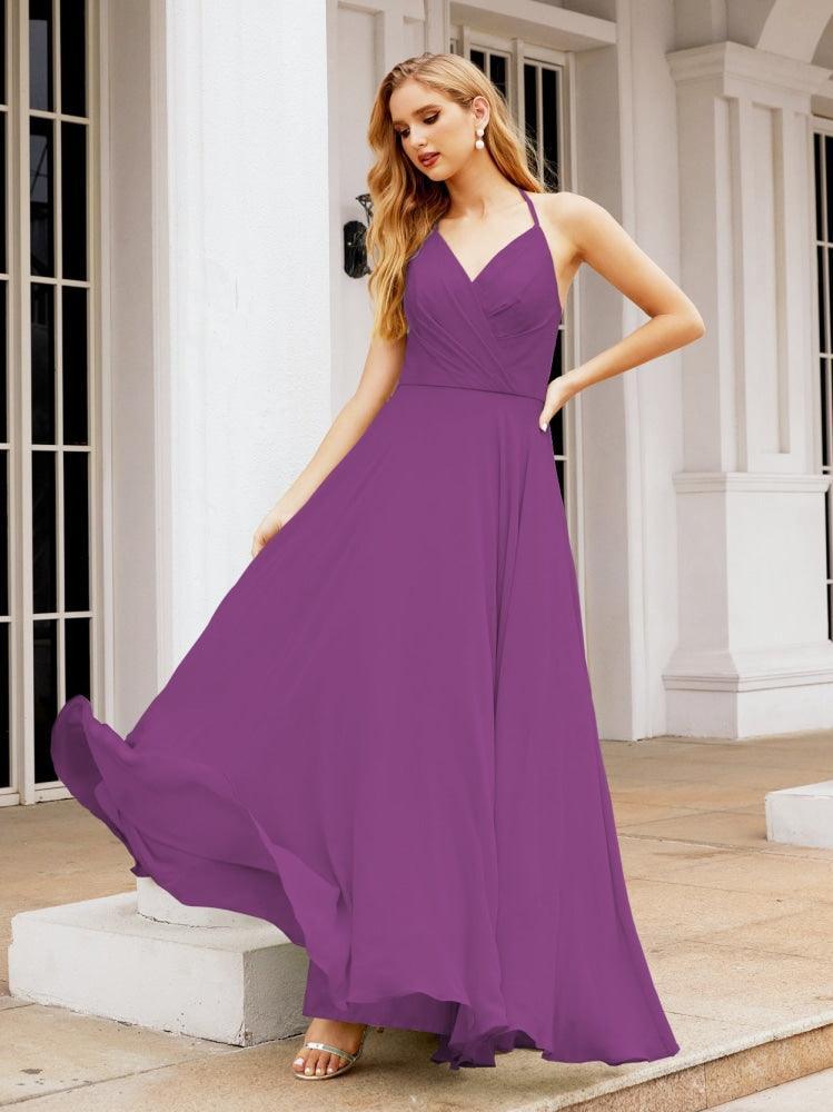 Numbersea Halter Chiffon Bridesmaid Dresses Wedding Appare Sleeveless Formal Prom Dress with Ruffled Back 28035-numbersea