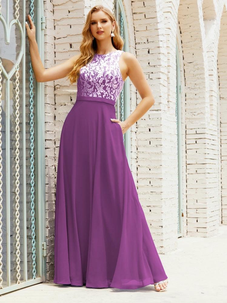 Lace Bridesmaid Dress Floor Length Evening Gowns with Pockets 28017-numbersea
