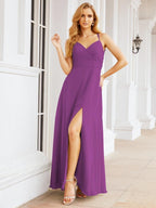 Numbersea Double Spaghetti Straps Bridesmaid Dresses for Women Long Formal Party Dress Side Split 28051-numbersea