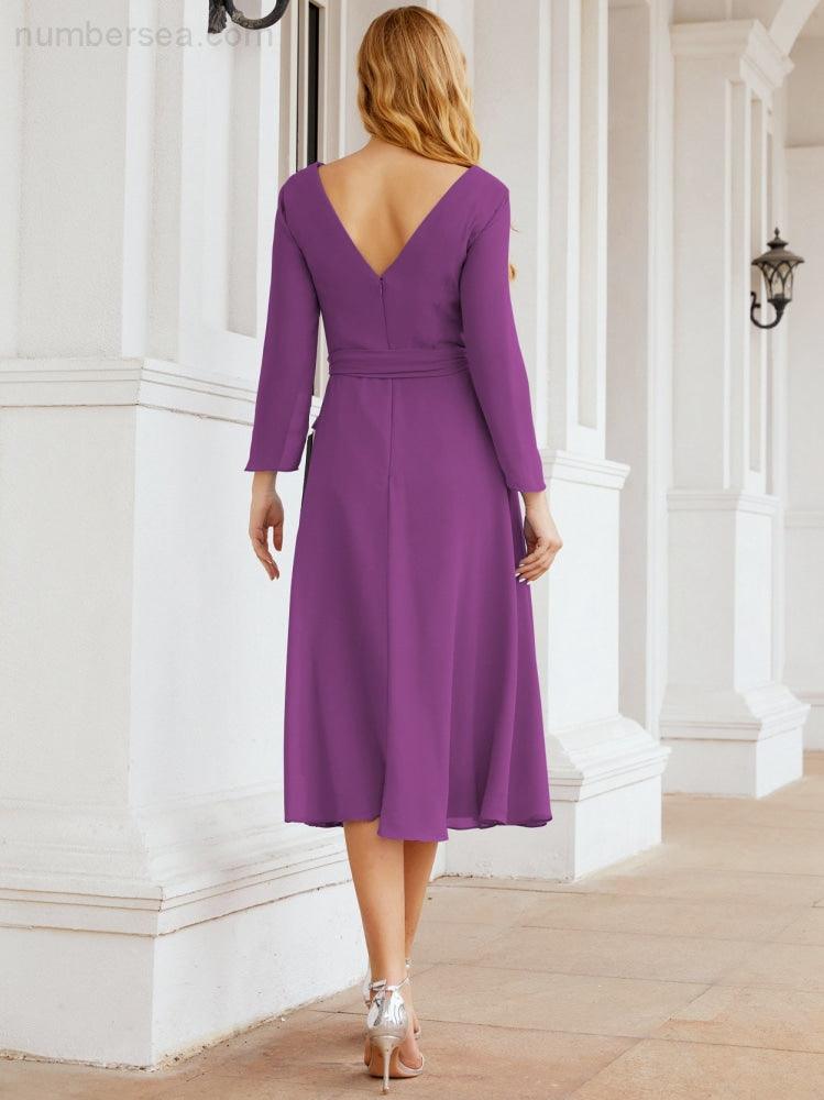 Bridesmaid Dress V-Back Waist Belt Mother of the Bride Wedding Guest 28031-numbersea