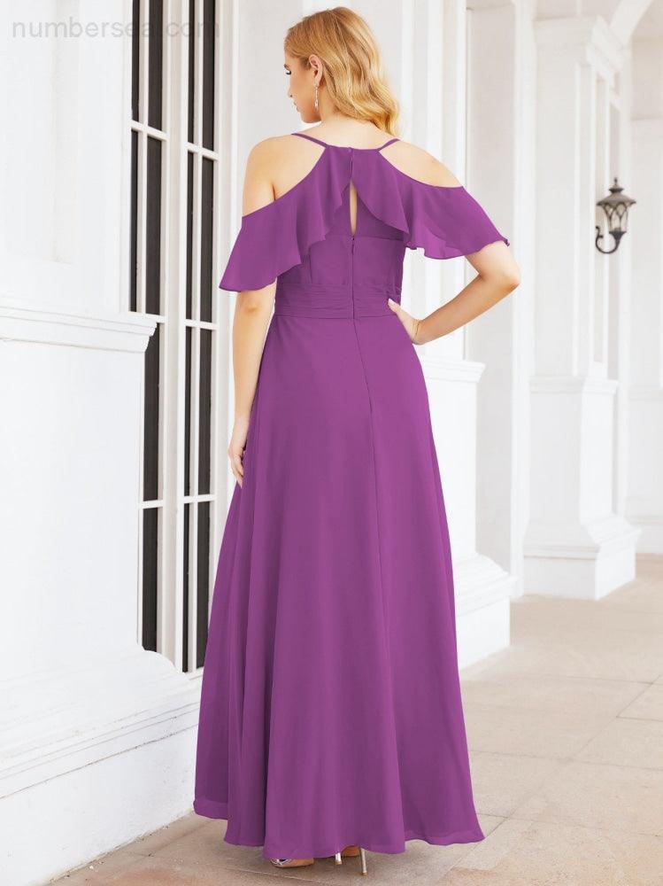 Numbersea Cold Shoulder Long Bridesmaid Dresses Side Slit Formal Prom Gowns Party Wedding 28070-numbersea