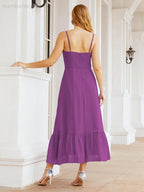 Numbersea Women Strap Chiffon Bridesmaid Dress Ankle Length Sleeveless Blackless Ruffle A Line