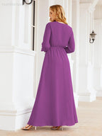 Numbersea Women's Chiffon Bridesmaid Dress A line Long Sleeves Formal Evening Prom Gown for Wedding Guest 28032-numbersea