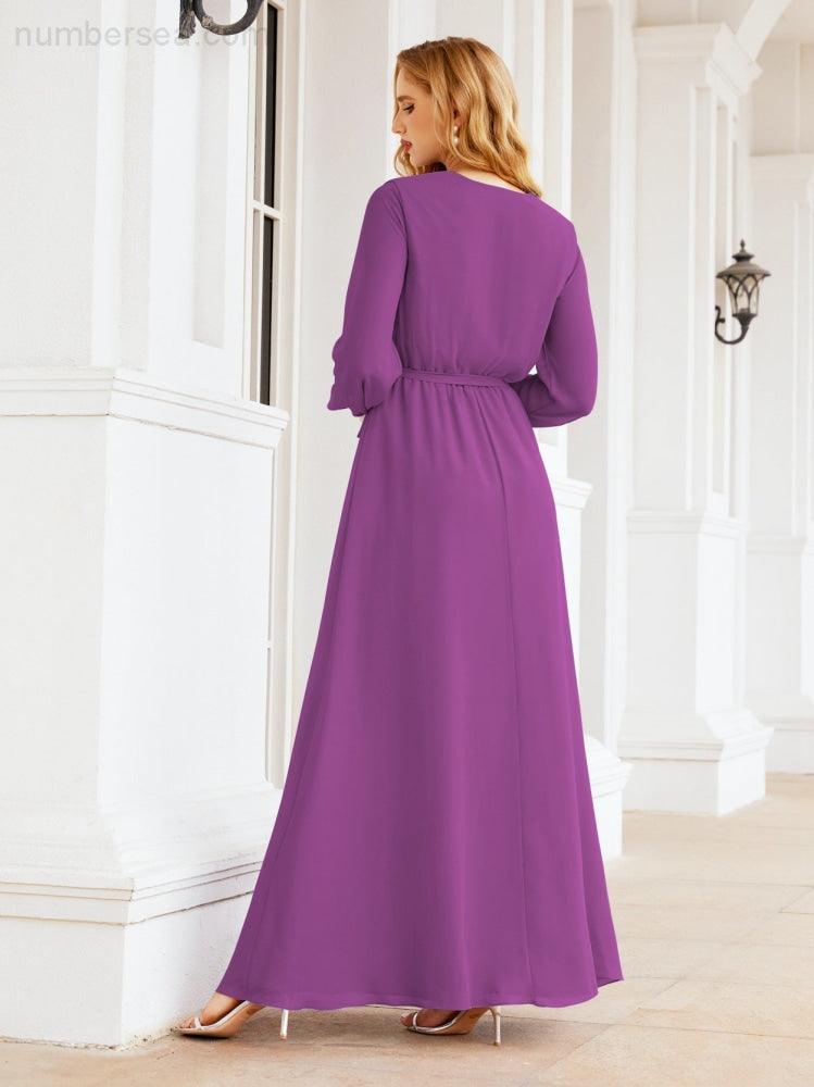 Numbersea Women's Chiffon Bridesmaid Dress A line Long Sleeves Formal Evening Prom Gown for Wedding Guest 28032-numbersea