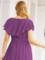 Bridesmaid Dresses with Flutter Sleeves Formal Evening Party Prom Gowns 28044-numbersea