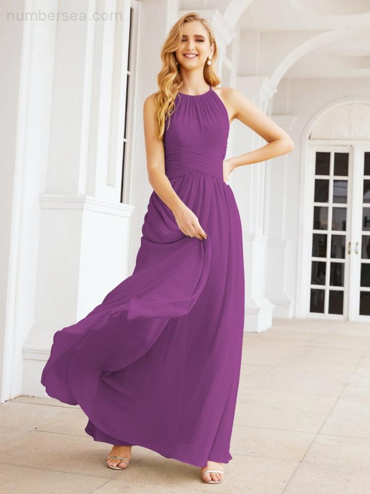 Numbersea Sleeveless Bridesmaid Dresses Long Prom Gown Zipper with Keyhole Back 28056-numbersea