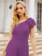 Numbersea Womens One Shoulder Chiffon Long Jumpsuit Formal Evening Dress Bridesmaid Dresses Pants