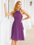 Numbersea Neckholder-Brautjungfernkleid aus Chiffon, kurz, ärmellos, formelles Partykleid, offener Rücken, 28023