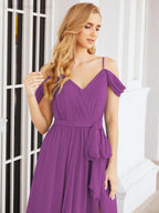 Numbersea Off The Shoulder Chiffon Bridesmaid Dress Long Formal Graduation Gown with Cowl Back 28069-numbersea