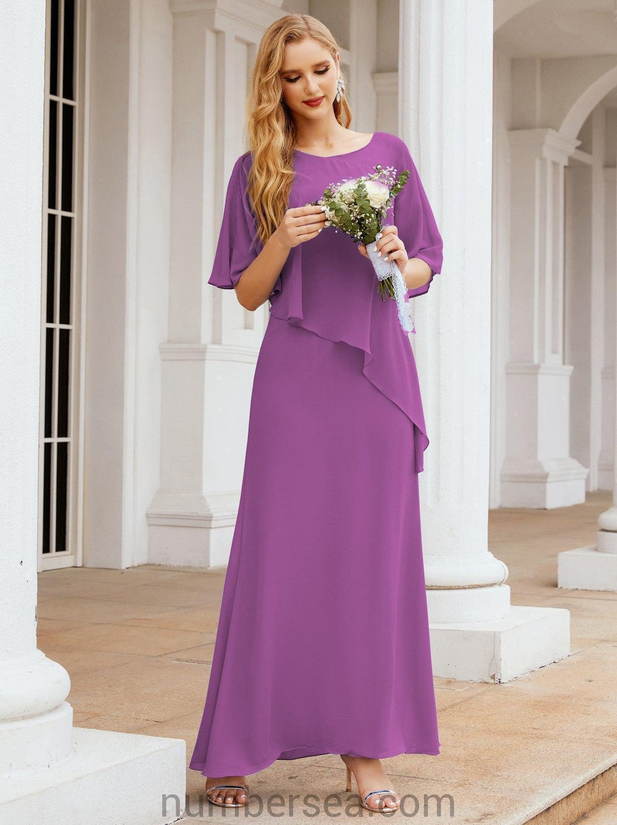 Numbersea Formal Party Gown Dress Long Chiffon Mother Of The Bride Dresses With Ruffle Cape 28026