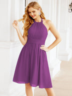 Numbersea Neckholder-Brautjungfernkleid aus Chiffon, kurz, ärmellos, formelles Partykleid, offener Rücken, 28023