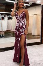 Mermaid / Trumpet Prom Dresses Sexy Dress Formal Sweep / Brush Train Sleeveless V Neck Tulle Backless with Slit Appliques