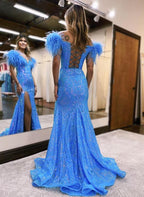 Vestidos de fiesta de sirena/trompeta con brillo y brillo, vestido formal de corte en cola, sin mangas, cuello en V, lentejuelas, espalda descubierta con abertura de lentejuelas