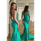 Vestido de fiesta de sirena con cuentas y escote en V sexy para mujer